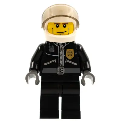  Police - City Leather Jacket with Gold Badge and 'POLICE' on Back, White Helmet, Trans-Brown Visor, Cheek Lines