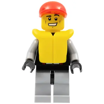  Lifeguard - Leather Jacket with Zipper, Red Lines and Logo Pattern, Life Jacket, Red Short Bill Cap