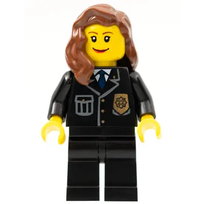  Police - City Suit with Blue Tie and Badge, Black Legs, Reddish Brown Female Hair over Shoulder