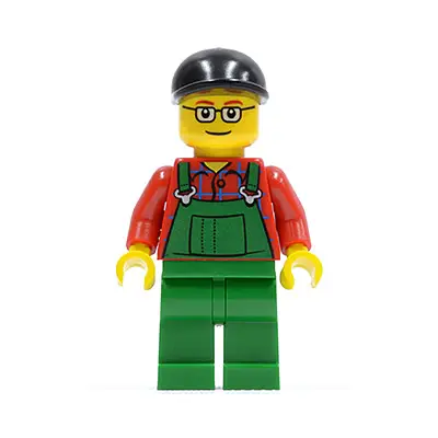  Overalls Farmer Green, Black Short Bill Cap and Glasses