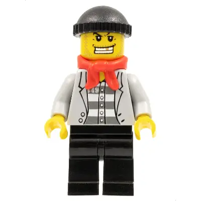  Police - Jail Prisoner Jacket over Prison Stripes, Black Legs, Black Knit Cap, Gold Tooth, Bandana