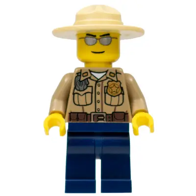  Forest Police - Dark Tan Shirt with Pockets, Radio and Gold Badge, Dark Blue Legs, Campaign Hat, Silver Sunglasses
