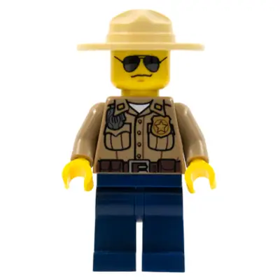  Forest Police - Dark Tan Shirt with Pockets, Radio and Gold Badge, Dark Blue Legs, Campaign Hat, Black and Silver Sunglasses