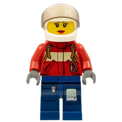  Fire - Pilot Female, Red Fire Suit with Carabiner, Dark Blue Legs with Map, White Helmet, Red Lips