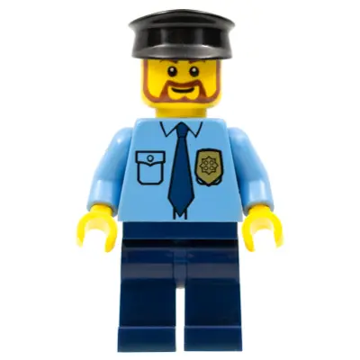  Police - City Shirt with Dark Blue Tie and Gold Badge, Dark Blue Legs, Black Hat