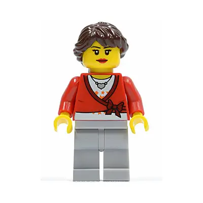  Sweater Cropped with Bow, Heart Necklace, Light Bluish Gray Legs, Dark Brown Hair Ponytail Long French Braided