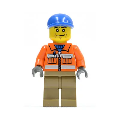  Construction Worker - Orange Zipper, Safety Stripes, Orange Arms, Dark Tan Legs, Blue Short Bill Cap
