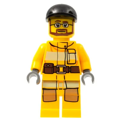  Fire - Bright Light Orange Fire Suit with Utility Belt, Black Short Bill Cap, Beard and Glasses