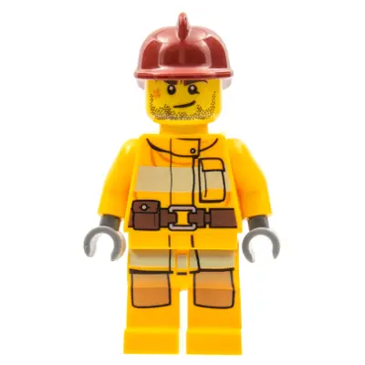  Fire - Bright Light Orange Fire Suit with Utility Belt, Dark Red Fire Helmet, Crooked Smile and Scar