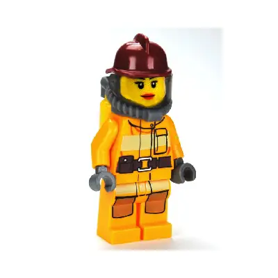  Fire - Bright Light Orange Fire Suit with Utility Belt, Dark Red Fire Helmet, Yellow Air Tanks, Red Lips