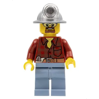  Flannel Shirt with Pocket and Belt, Sand Blue Legs, Mining Helmet, Safety Goggles
