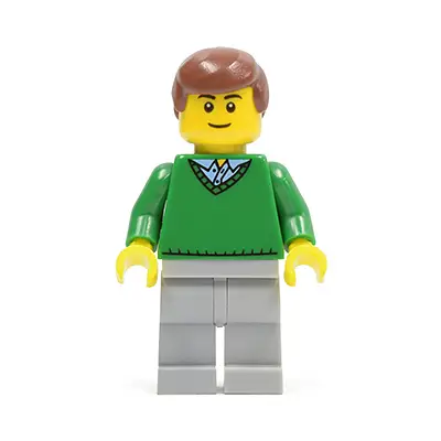  Green V-Neck Sweater, Light Bluish Gray Legs, Reddish Brown Hair