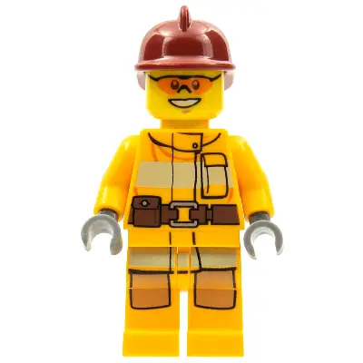  Fire - Bright Light Orange Fire Suit with Utility Belt, Dark Red Fire Helmet, Orange Sunglasses