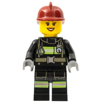  Fire - Reflective Stripes with Utility Belt, Dark Red Fire Helmet, Black Eyebrows