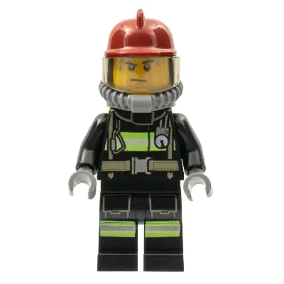  Fire - Reflective Stripes with Utility Belt, Dark Red Fire Helmet, Yellow Air Tanks, Sweat Drops