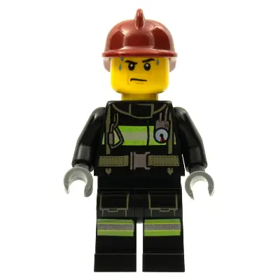  Fire - Reflective Stripes with Utility Belt, Dark Red Fire Helmet, Sweat Drops