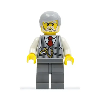  Pinstripe Vest, Red Tie and Pocket Watch, Dark Bluish Gray Legs, Light Bluish Gray Male Hair