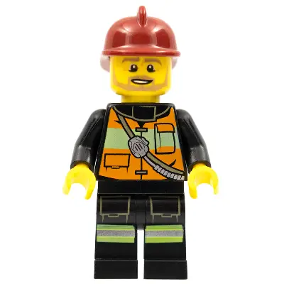  Fire - Reflective Stripes with Pockets and Shoulder Strap, Dark Red Fire Helmet, Beard Light Brown Angular