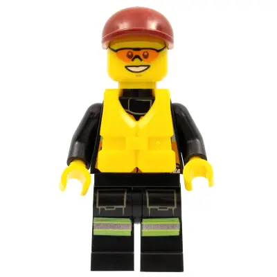  Fire - Reflective Stripe Vest with Pockets and Shoulder Strap, Dark Red Short Bill Cap, Life Jacket Center Buckle