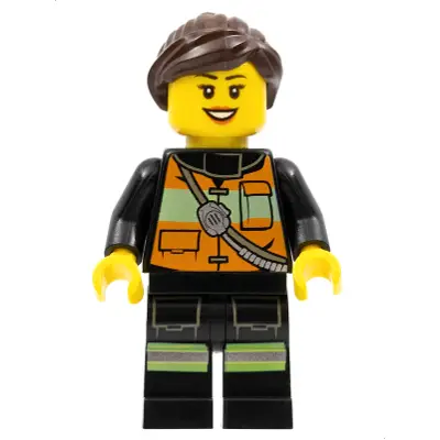  Fire - Reflective Stripe Vest with Pockets and Shoulder Strap, Dark Brown Ponytail and Swept Sideways Fringe