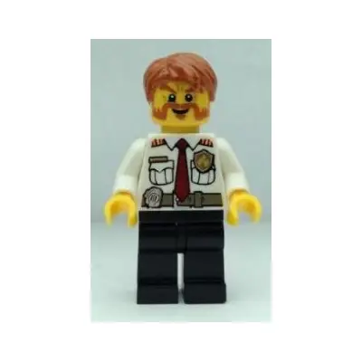  Fire Chief - White Shirt with Tie and Belt, Black Legs, Dark Orange Short Tousled Hair