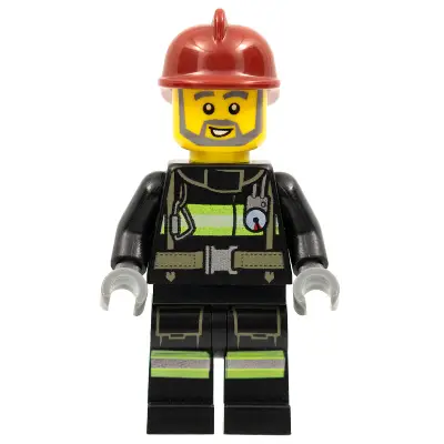  Fire - Reflective Stripes with Utility Belt, Dark Red Fire Helmet, Gray Beard