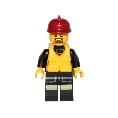  Fire - Reflective Stripe Vest with Pockets and Shoulder Strap, Dark Red Fire Helmet, Life Jacket Center Buckle