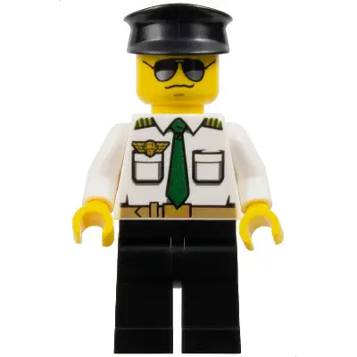  Airport - Pilot, White Shirt with Dark Green Tie and Belt, Black Legs, Black Hat