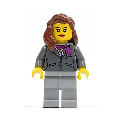 Dark Bluish Gray Jacket with Magenta Scarf, Light Bluish Gray Legs, Reddish Brown Female Hair over Shoulder, Red Lips