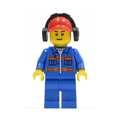  Blue Jacket with Pockets and Orange Stripes, Blue Legs, Red Cap with Hole, Headphones