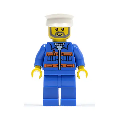  Blue Jacket with Pockets and Orange Stripes, Blue Legs, White Hat, Gray Beard