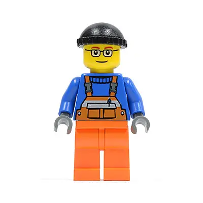  Overalls with Safety Stripe Orange, Orange Legs, Black Knit Cap, Glasses (Crane Operator)