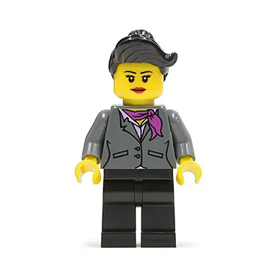  Dark Bluish Gray Jacket with Magenta Scarf, Black Legs, Top Knot Bun