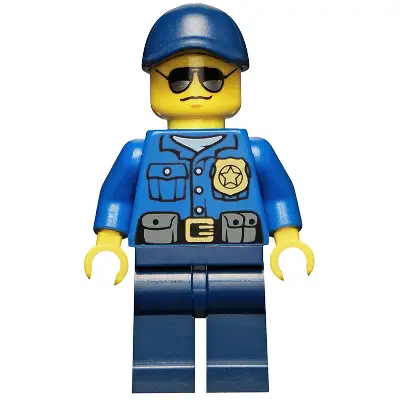  Police - City Officer, Gold Badge, Dark Blue Cap with Hole, Sunglasses