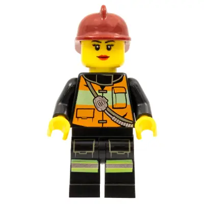  Fire - Reflective Stripe Vest with Pockets and Shoulder Strap, Dark Red Fire Helmet, Female Red Lips