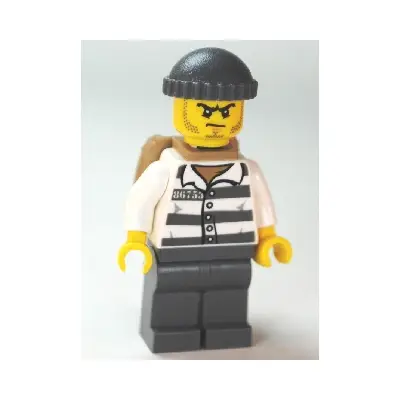  Police - Jail Prisoner 86753 Prison Stripes, Dark Bluish Gray Knit Cap, Backpack, Scowl