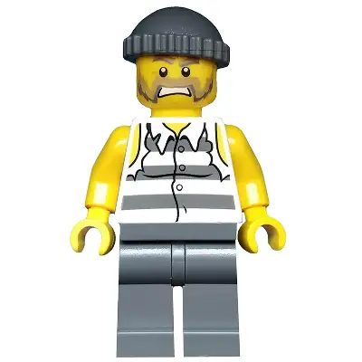  Police - Jail Prisoner Shirt with Prison Stripes and Torn out Sleeves, Dark Bluish Gray Legs, Dark Bluish Gray Knit Cap