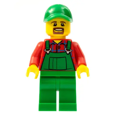  Overalls Farmer Green, Green Cap with Hole, Brown Moustache and Goatee