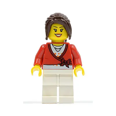  Sweater Cropped with Bow, Heart Necklace, White Legs, Dark Brown Hair Ponytail Long with Side Bangs