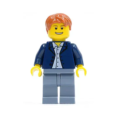  Dark Blue Jacket, Light Blue Shirt, Sand Blue Legs, Dark Orange Short Tousled Hair