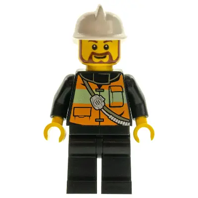  Fire - Reflective Stripe Vest with Pockets and Shoulder Strap, White Fire Helmet, Brown Beard