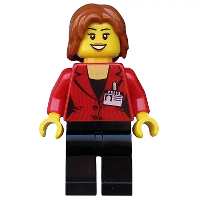  Press Woman / Reporter - Black Legs, Dark Orange Mid-Length Tousled Hair