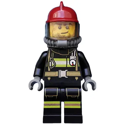  Fire - Reflective Stripes with Utility Belt, Dark Red Fire Helmet, Breathing Neck Gear with Air Tanks, Crooked Smile and Scar