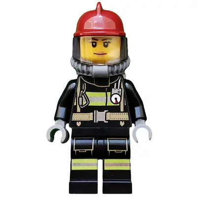  Fire - Reflective Stripes with Utility Belt, Dark Red Fire Helmet, Breathing Neck Gear with Air Tanks, Nougat Lips Smile