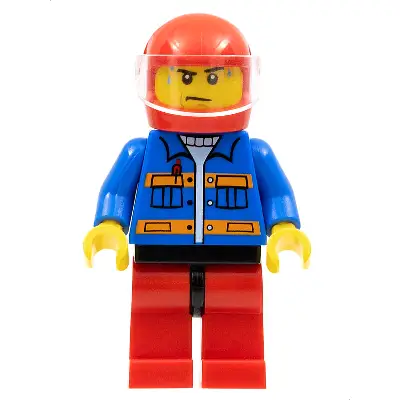  Blue Jacket with Pockets and Orange Stripes, Red Legs with Black Hips, Sweat Drops