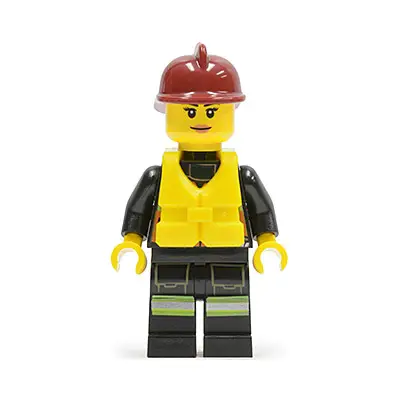  Fire - Reflective Stripe Vest with Pockets and Shoulder Strap, Dark Red Fire Helmet, Life Jacket Center Buckle, Female Pink Lips