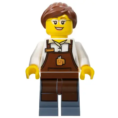  City Square Barista - Reddish Brown Apron with Cup, Reddish Brown Ponytail and Swept Sideways Fringe, Glasses and Smile