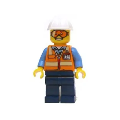  Space Engineer, Male, Orange Vest, Dark Blue Legs, White Construction Helmet, Goggles