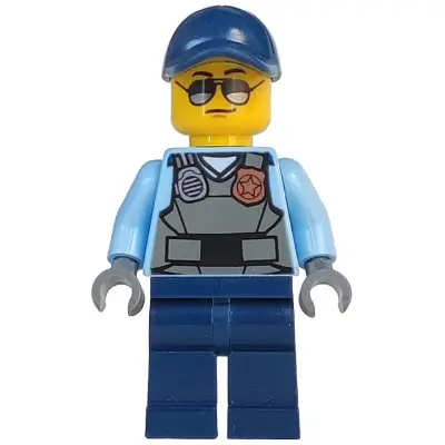  Police - City Officer, Sunglasses, Gray Vest with Radio and Gold Badge, Dark Blue Legs, Dark Blue Cap
