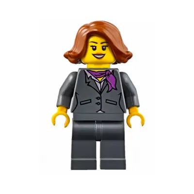  Dark Bluish Gray Jacket with Magenta Scarf, Dark Bluish Gray Legs, Dark Orange Female Hair Short Swept Sideways (Ferry Passenger)